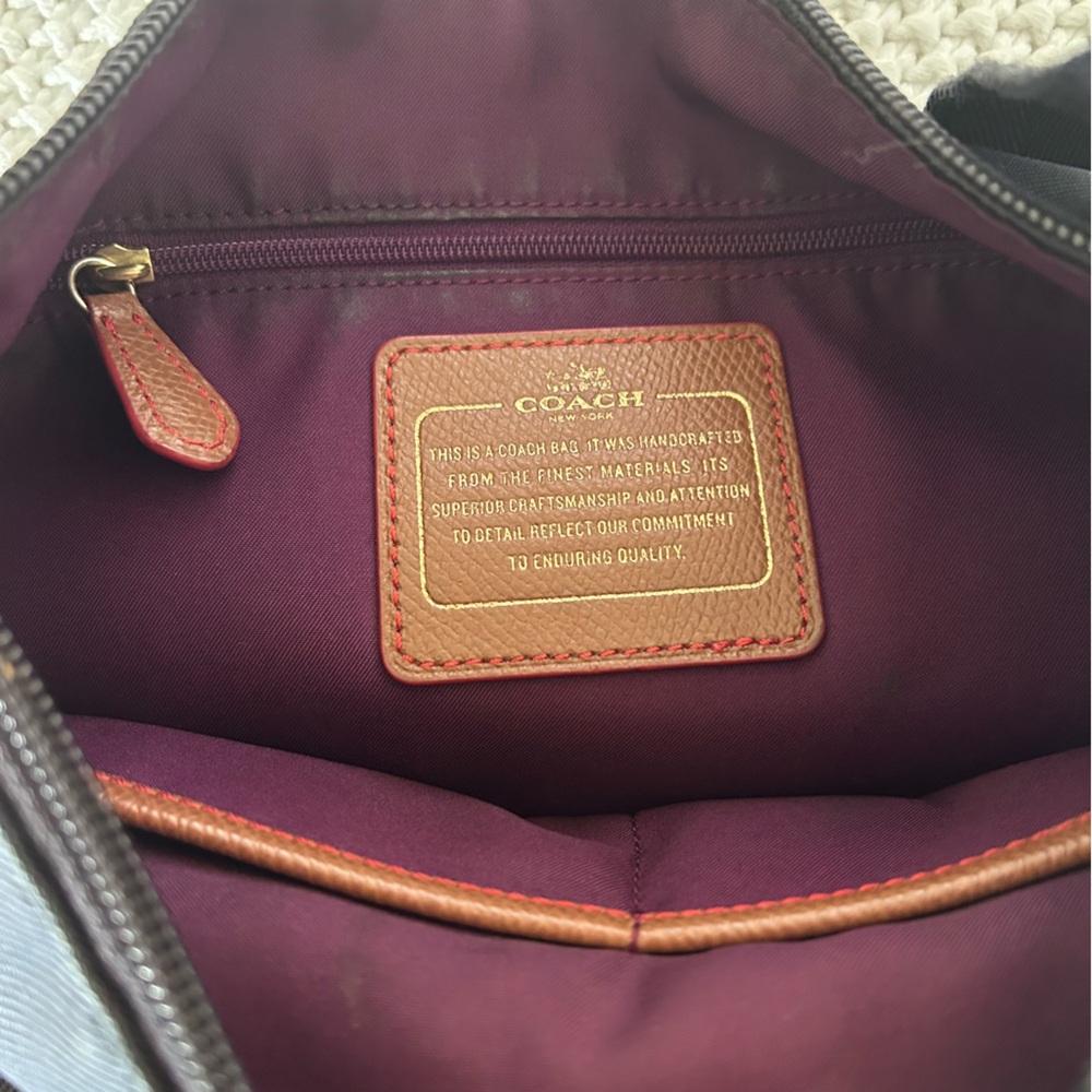 Coach Sawyer Navy Adjustable Crossbody with Tan Trim and Red Stitching - Picture 8 of 10